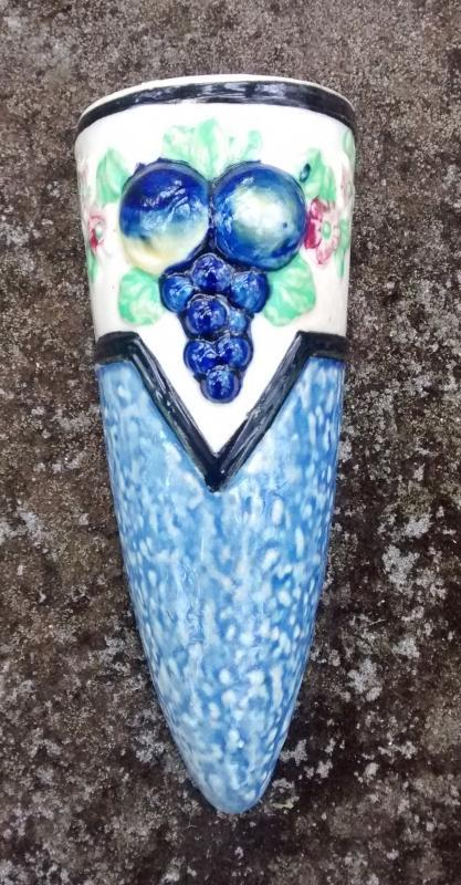 Art Deco Ceramic Wall Pocket Fruit & Flowers Japan 1930s