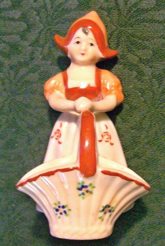 Occupied Japan Dutch Girl w/ Open Basket Ceramic Figurine 4.5