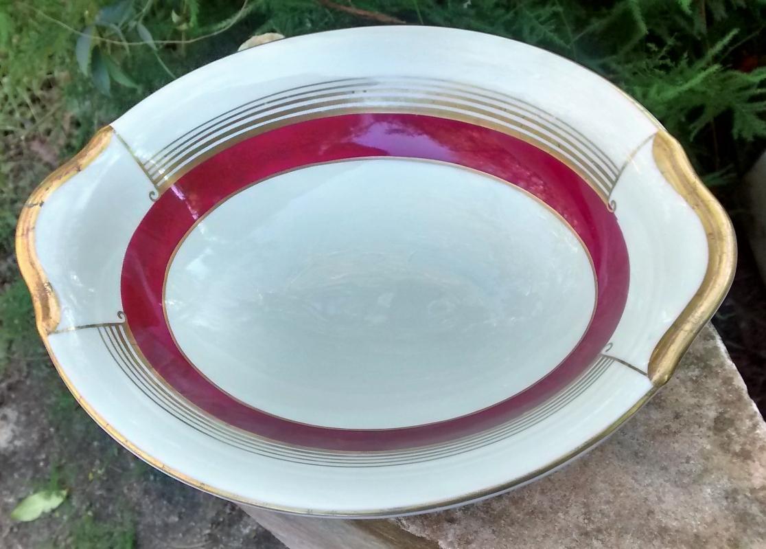 Warwick Art Deco Burgundy/Gold Ceramic Bowl #107 9.5