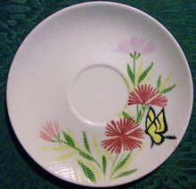 Red Wing Pink Spice Ceramic Saucer Set of 4 Hand-Painted Butterfly/Flowers