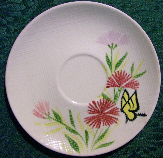 Red Wing Pink Spice Ceramic Saucer Set of 4 Hand-Painted Butterfly/Flowers