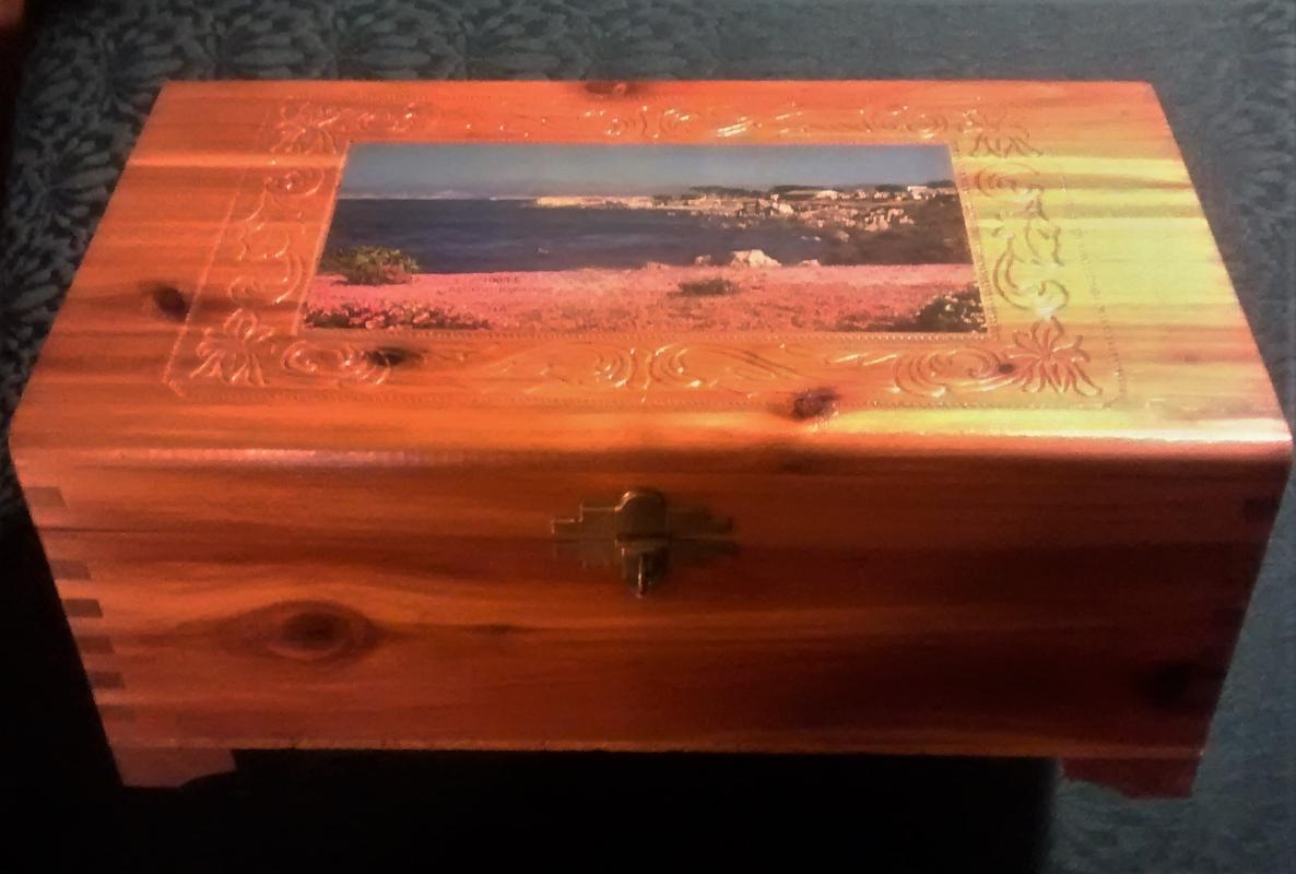 Wood Dresser Box with Mirror Molded Decoration Chromolithograph