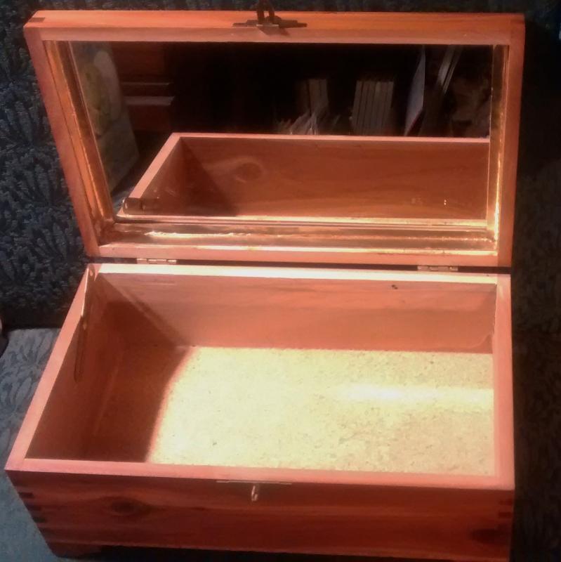 Wood Dresser Box with Mirror Molded Decoration Chromolithograph
