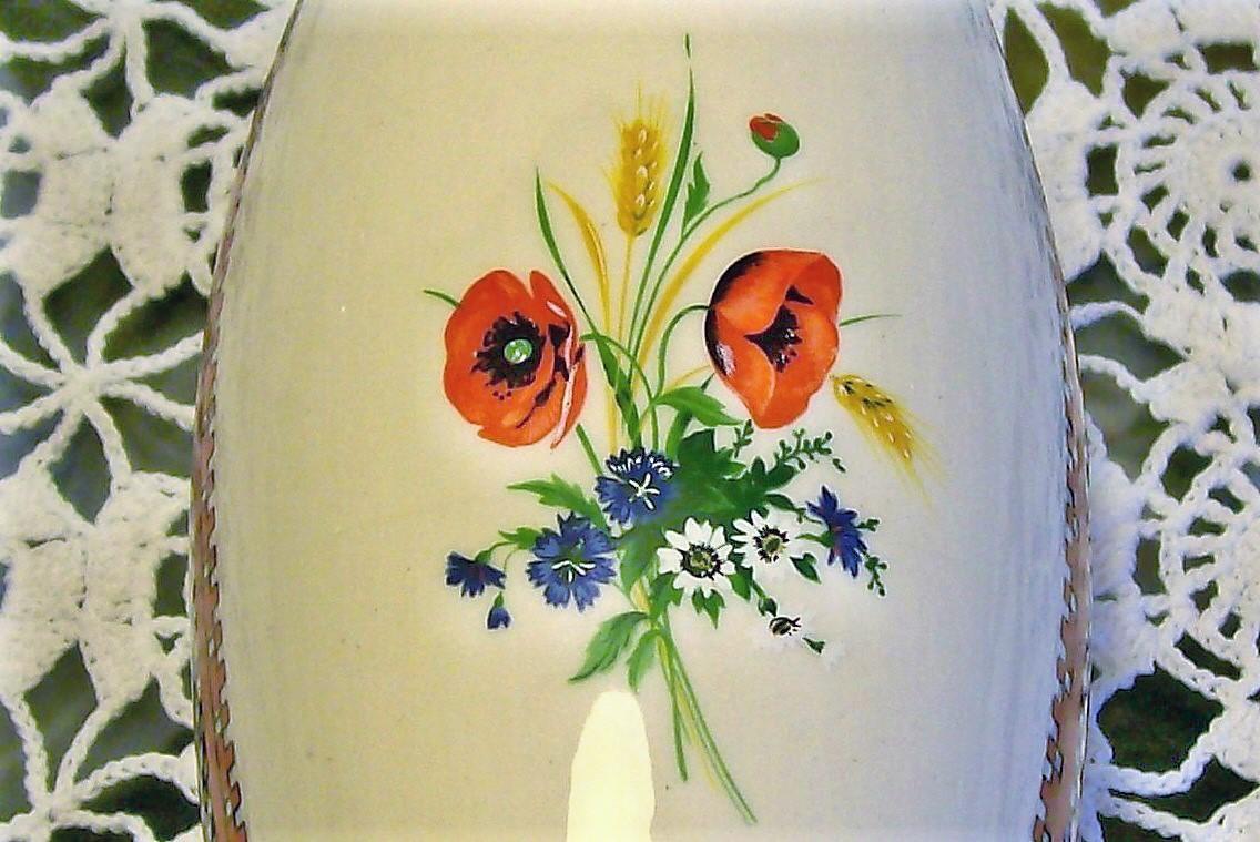 Ukranian Ceramic Vase Red/Black Poppy/Border Print 6.75