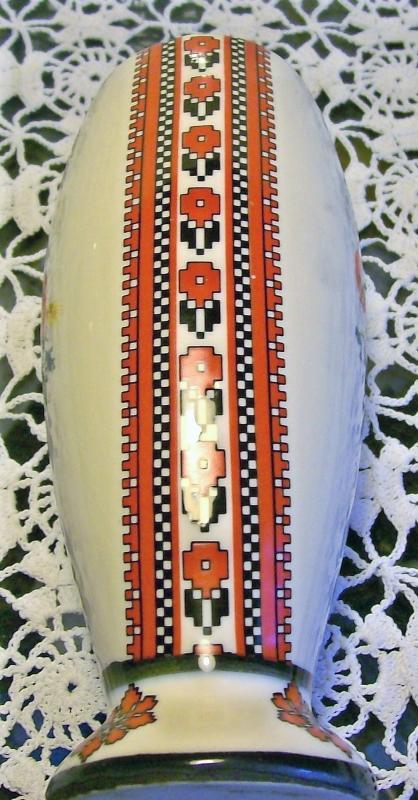 Ukranian Ceramic Vase Red/Black Poppy/Border Print 6.75