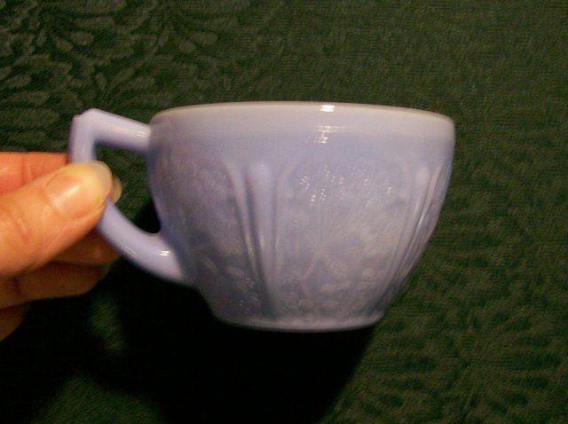 Jeannette Glass Cherry Blossom Cup Delphite Blue 1930-39