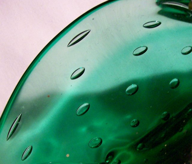 Controlled Bubble Art Glass Tricorn Bowl 1950's Jade Green Murano Italy