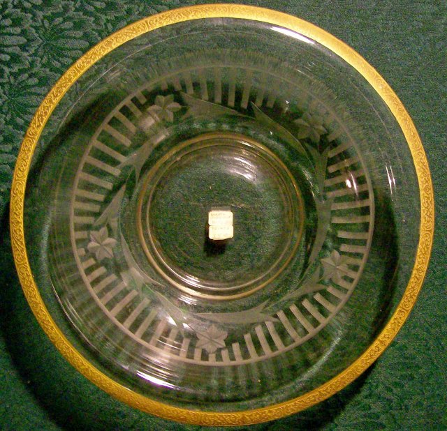 Westmoreland Gold Encrusted Engraved Glass Console Bowl Fence/Bars/Flowers 10
