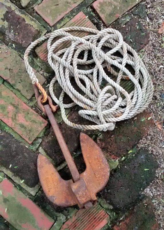 Champ Boat Anchor with Rope Cast Iron/Steel U.S.A. Nautical