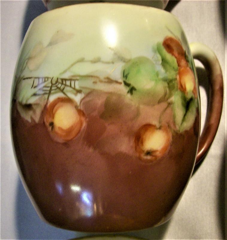 T&V Limoges Porcelain Mug Set Six Different Hand-Painted Fruit Designs
