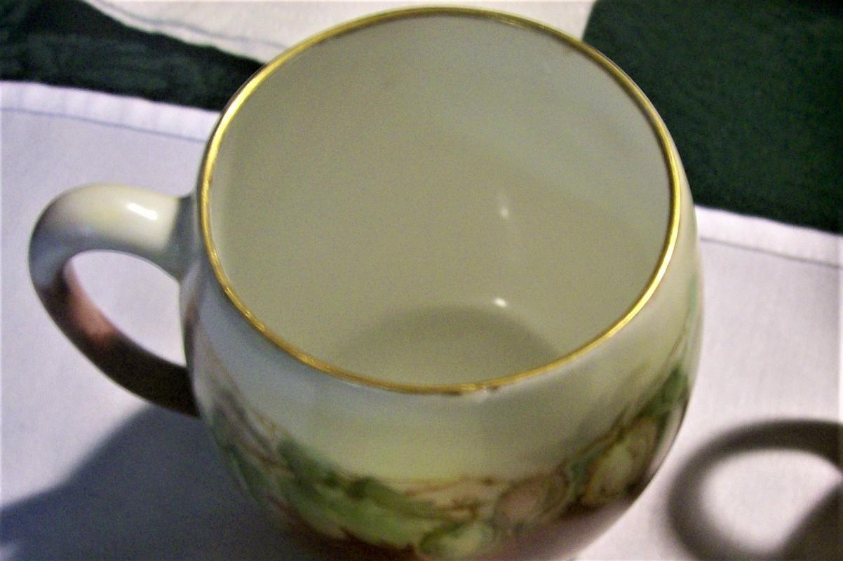 T&V Limoges Porcelain Mug Set Six Different Hand-Painted Fruit Designs