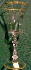 Cambridge Glass Gadroon Water Goblet 9 Oz Gold Trim Panelled Optic 8.25