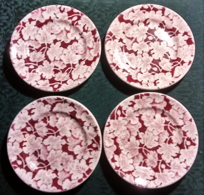 Mayer Arbor / King Pin Plate Set/4 40s-60s Restaurant China Red/Wh 6.25