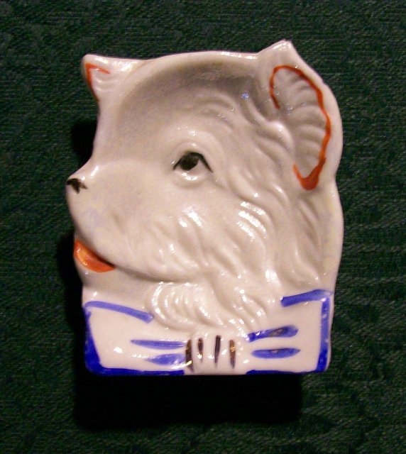 Terrier Dog Ceramic Ashtray Japan Luster 1930's