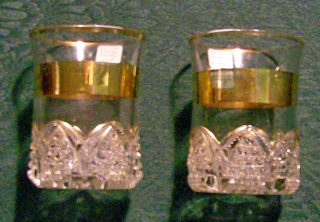 Duncan Button Arches Early American Pressed Glass Tumbler Gold Band