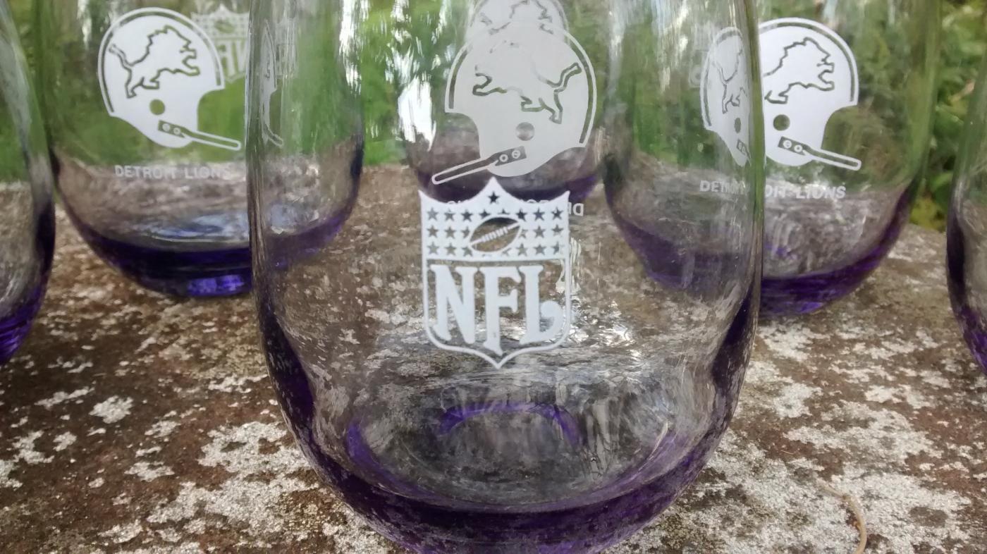 NFL Detroit Lions Smoke Glass Tumbler Set/6 1979 Mobil Gas Promo