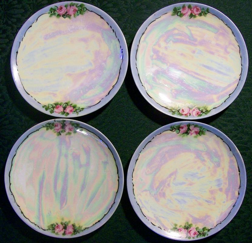 Bavarian Plate Set/4 Hand-Painted Roses & Luster 6