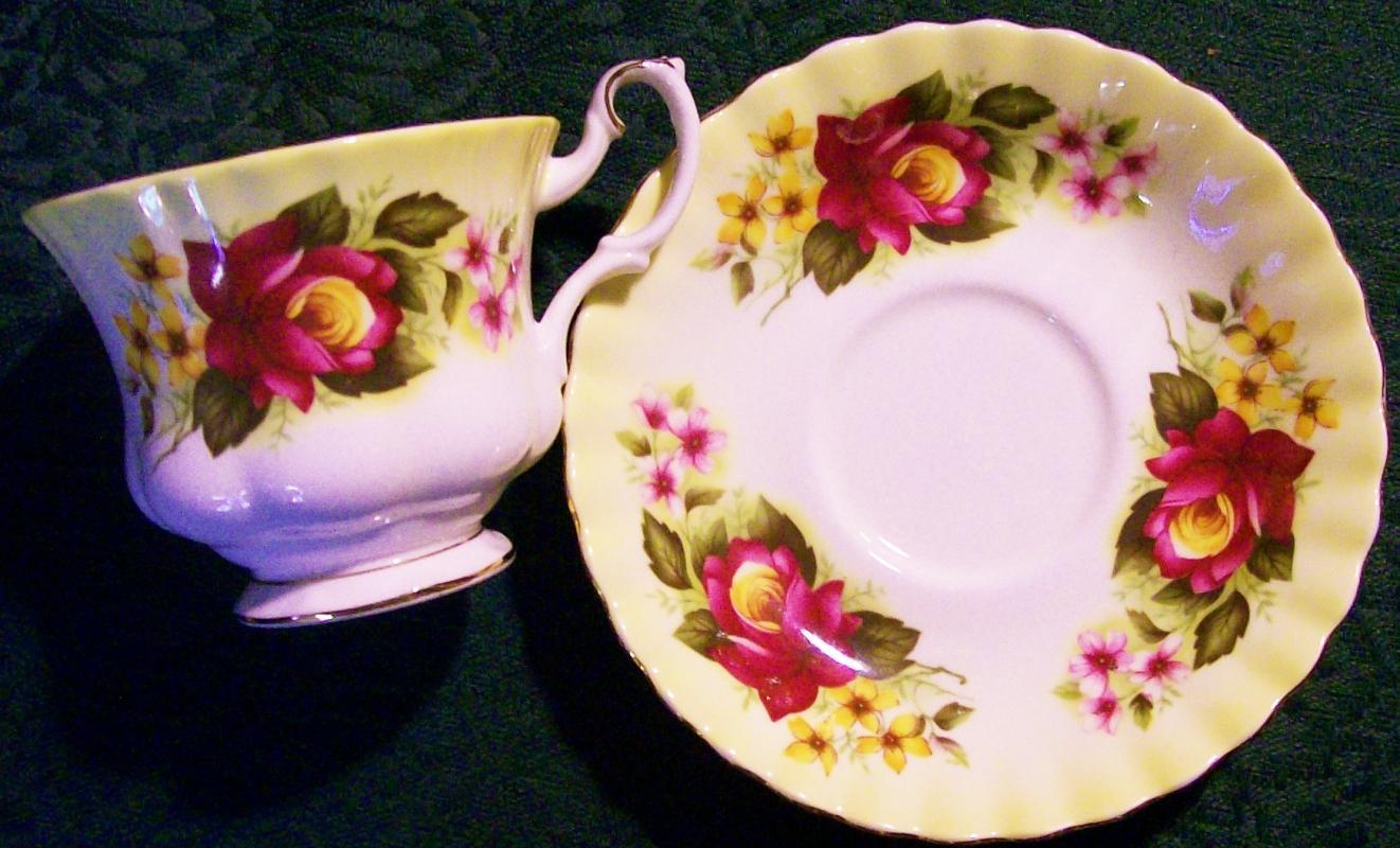 Royal Albert Bone China Cup & Saucer Radiance Series Rose on Yellow