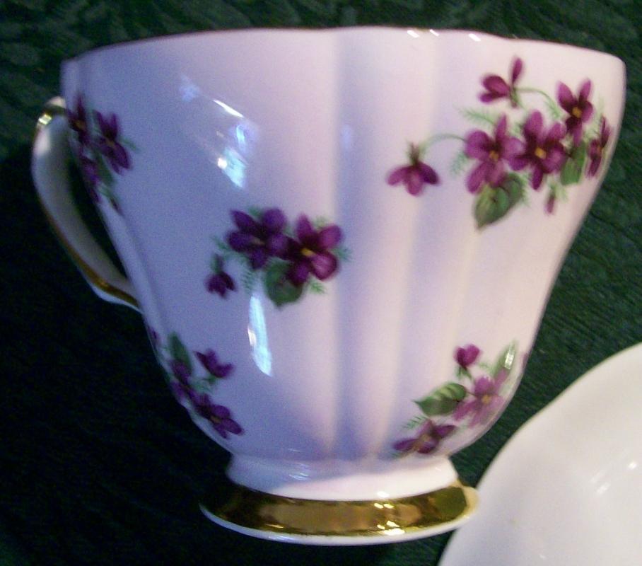 Ridgway/Colclough Bone China Cup & Saucer Purple Violet on Pink 1950s