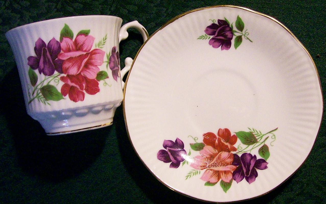 Royal Dover Bone China Cup & Saucer April Sweet Pea 1950s
