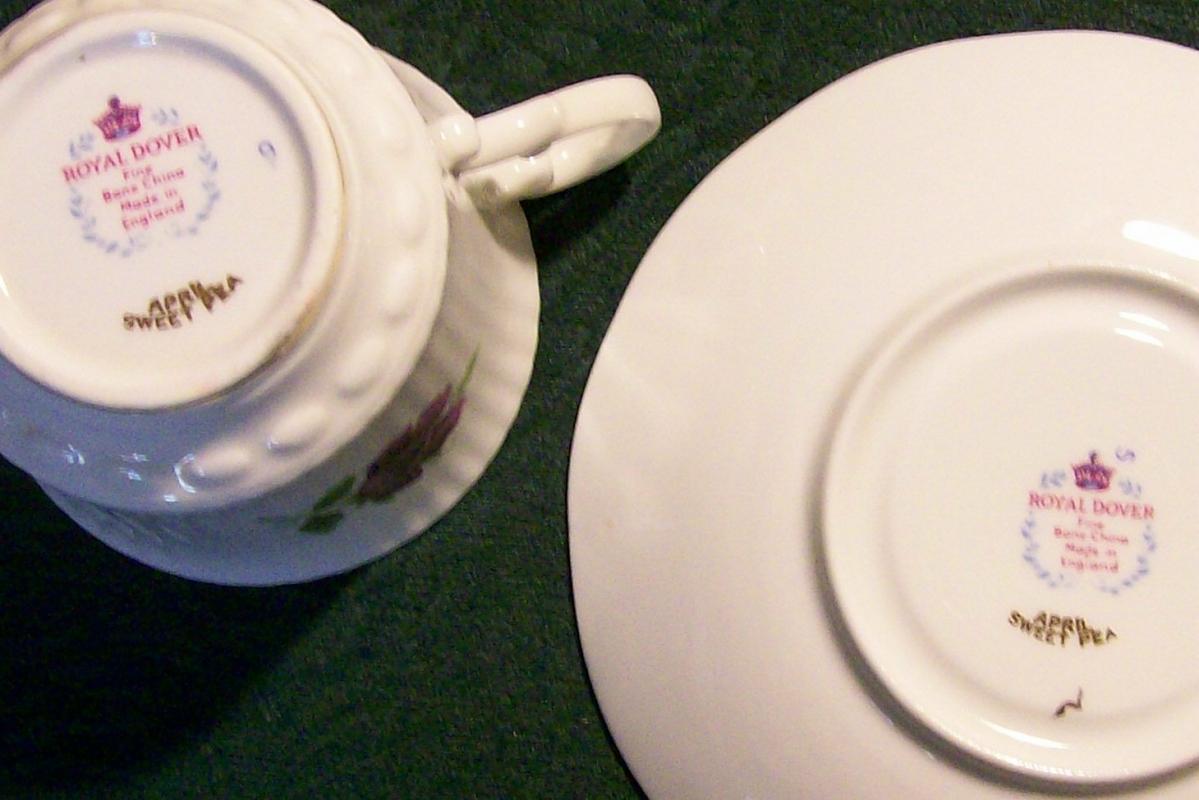 Royal Dover Bone China Cup & Saucer April Sweet Pea 1950s