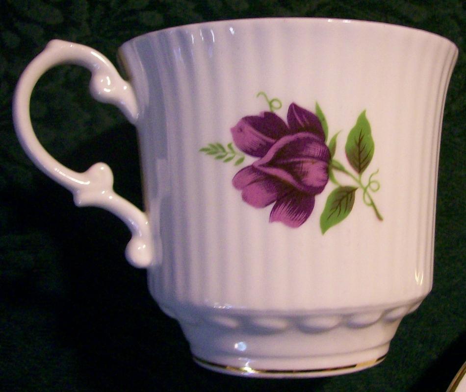 Royal Dover Bone China Cup & Saucer April Sweet Pea 1950s