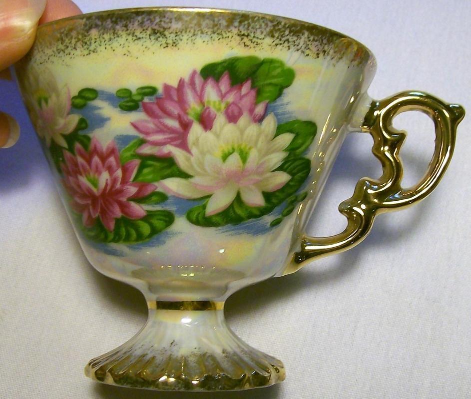 Water Lily Cup & Saucer Ca. 1950s Pedestal Luster