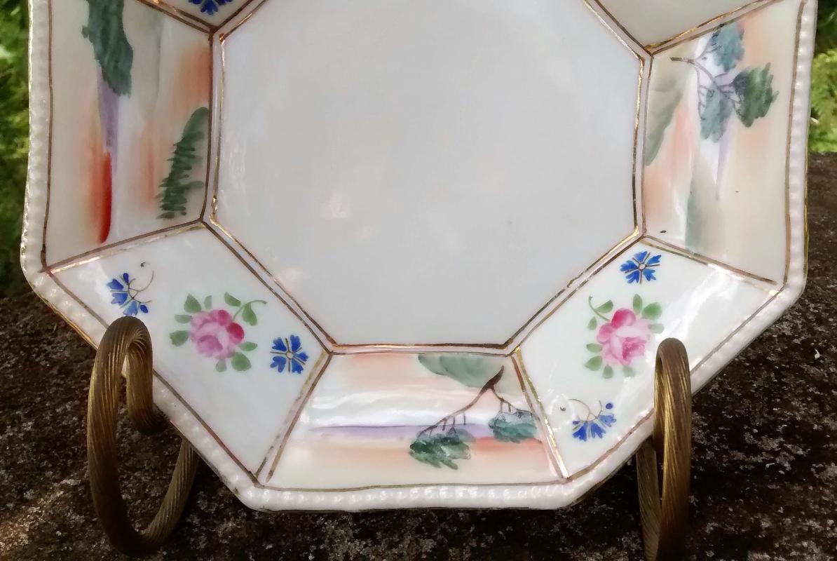 Nippon Hand-Painted Octagonal Dish Landscape/Floral 1891-1921
