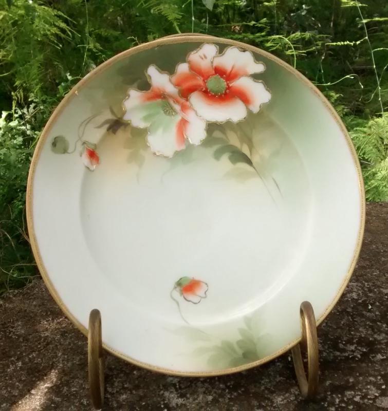 Noritake Nippon Gold Encrusted Plate w/Orange Poppies HP 7 5/8