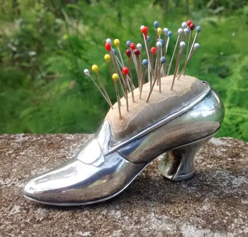 Gorham Sterling Silver Shoe Pincushion w/Pins 1909