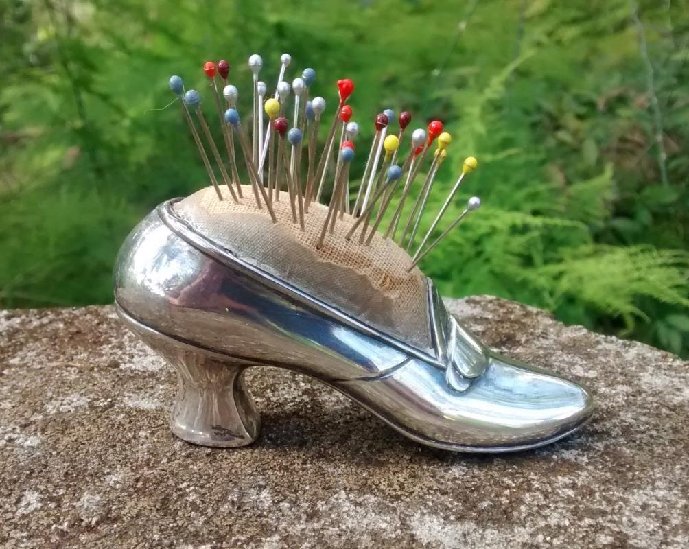 Gorham Sterling Silver Shoe Pincushion w/Pins 1909