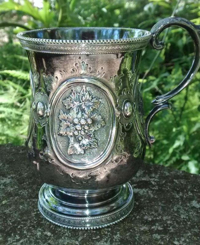 William Forbes Coin Silver Child's Mug Repousse Fruit/Flowers Ca. 1830