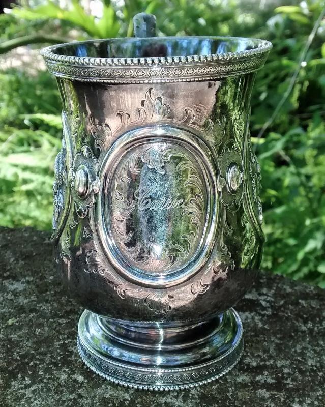 William Forbes Coin Silver Child's Mug Repousse Fruit/Flowers Ca. 1830