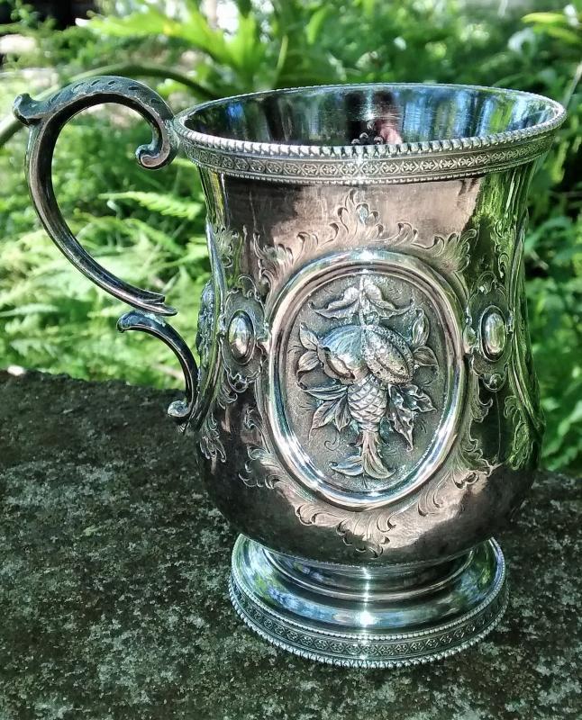William Forbes Coin Silver Child's Mug Repousse Fruit/Flowers Ca. 1830