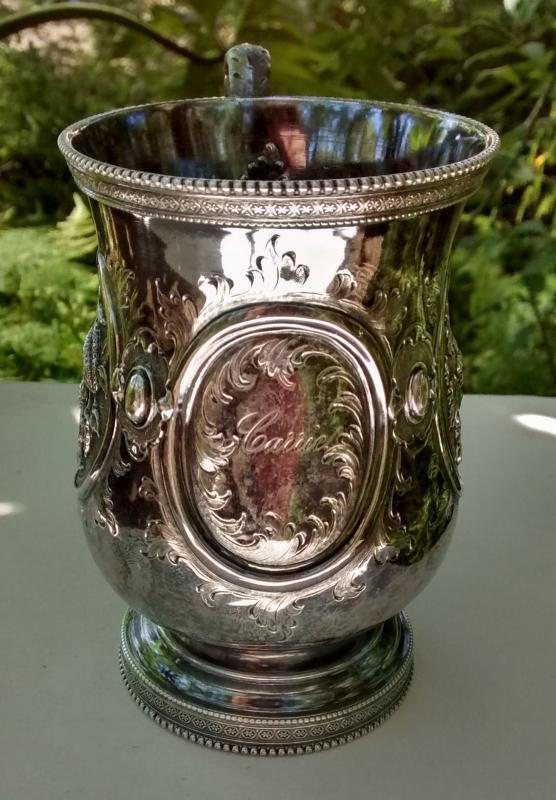William Forbes Coin Silver Child's Mug Repousse Fruit/Flowers Ca. 1830