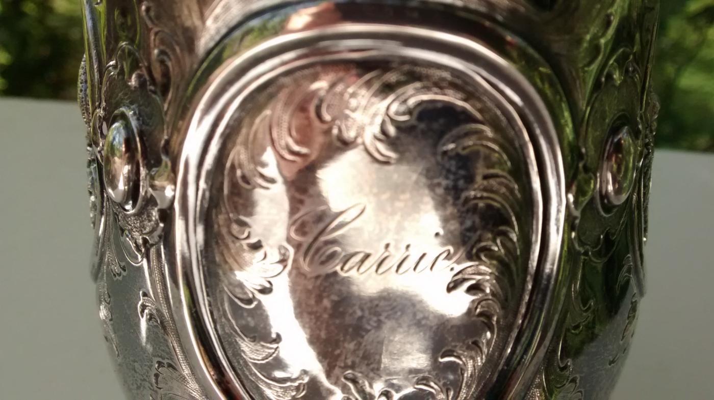 William Forbes Coin Silver Child's Mug Repousse Fruit/Flowers Ca. 1830