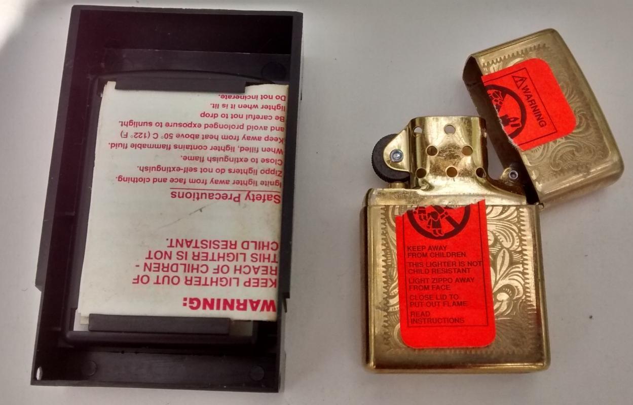 Zippo Lighter Brass Venetian Unused 1998 Partial Case/Paperwork