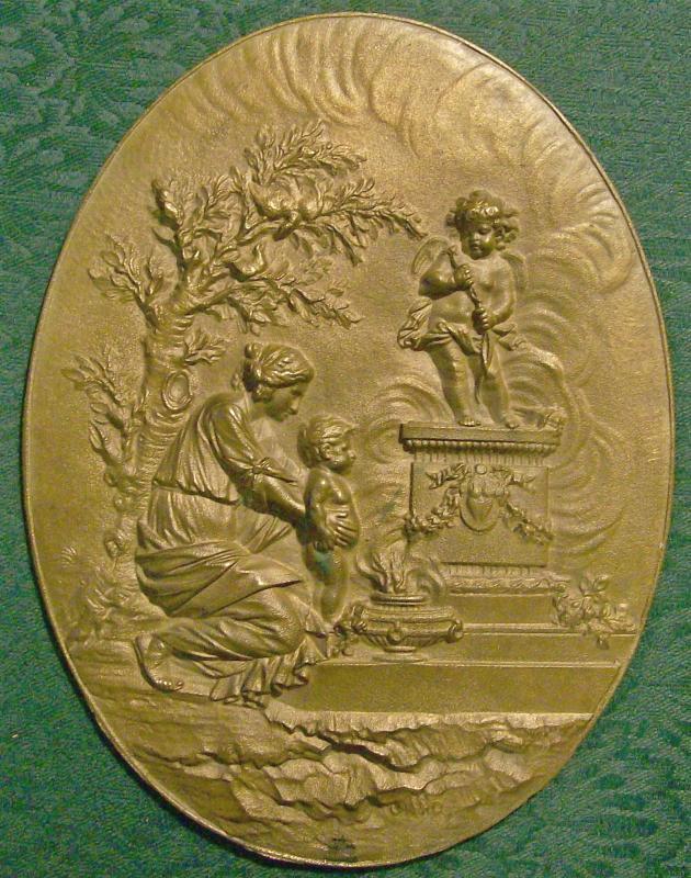 Bronze Plaque Classical Greek/Roman Woman & Child Ca. 1870s 9.75