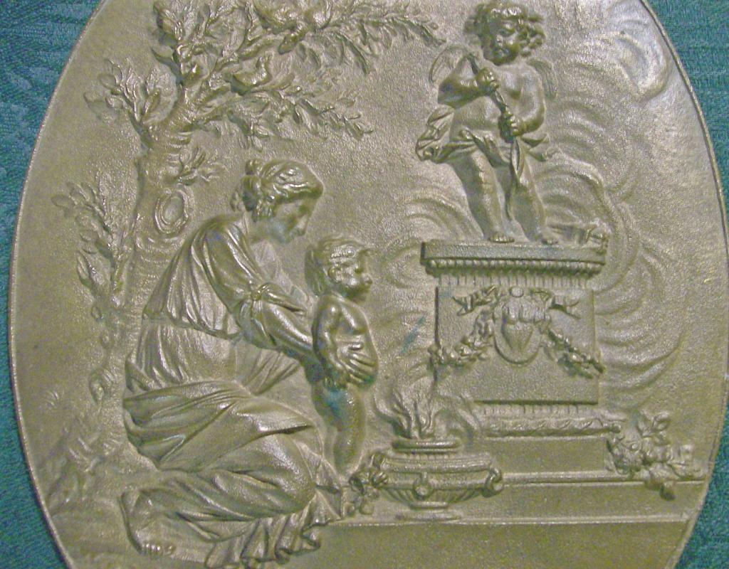 Bronze Plaque Classical Greek/Roman Woman & Child Ca. 1870s 9.75