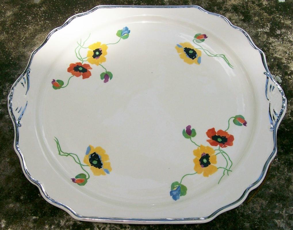 Harker Anemones/HAR57 Handled Cake Plate 1930s Art Deco 12
