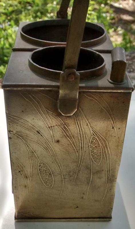 Brass Sake/Tea Warmer/Stove Late 1800s Japan Embossed Quail