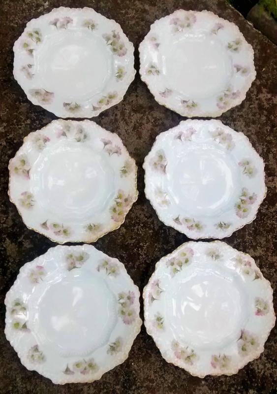 Hermann Ohme Silesia Plate Set/6 Pink/Lavender Daisies 1882+ 6.5