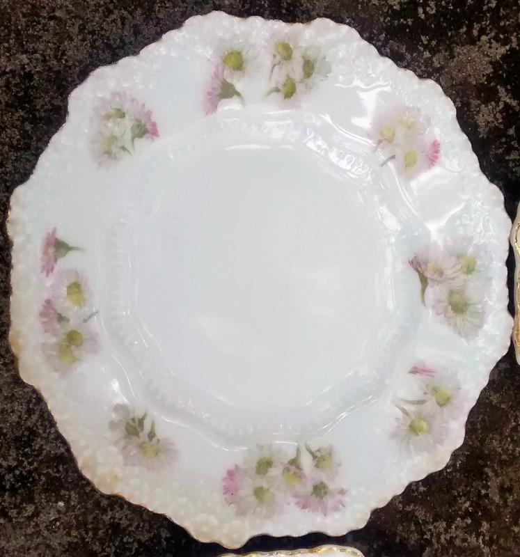 Hermann Ohme Silesia Plate Set/6 Pink/Lavender Daisies 1882+ 6.5