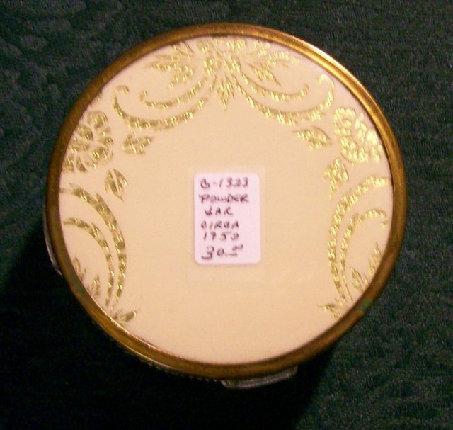 1950's Vanity Powder Jar Metal Lid w/ Celluloid Insert & Enamel