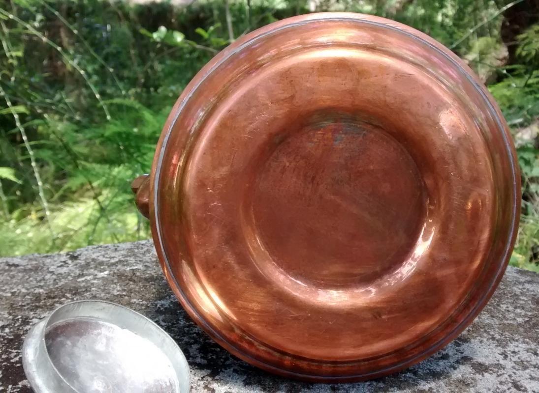 Copper Teapot Hammered Floral Design Brass Handle