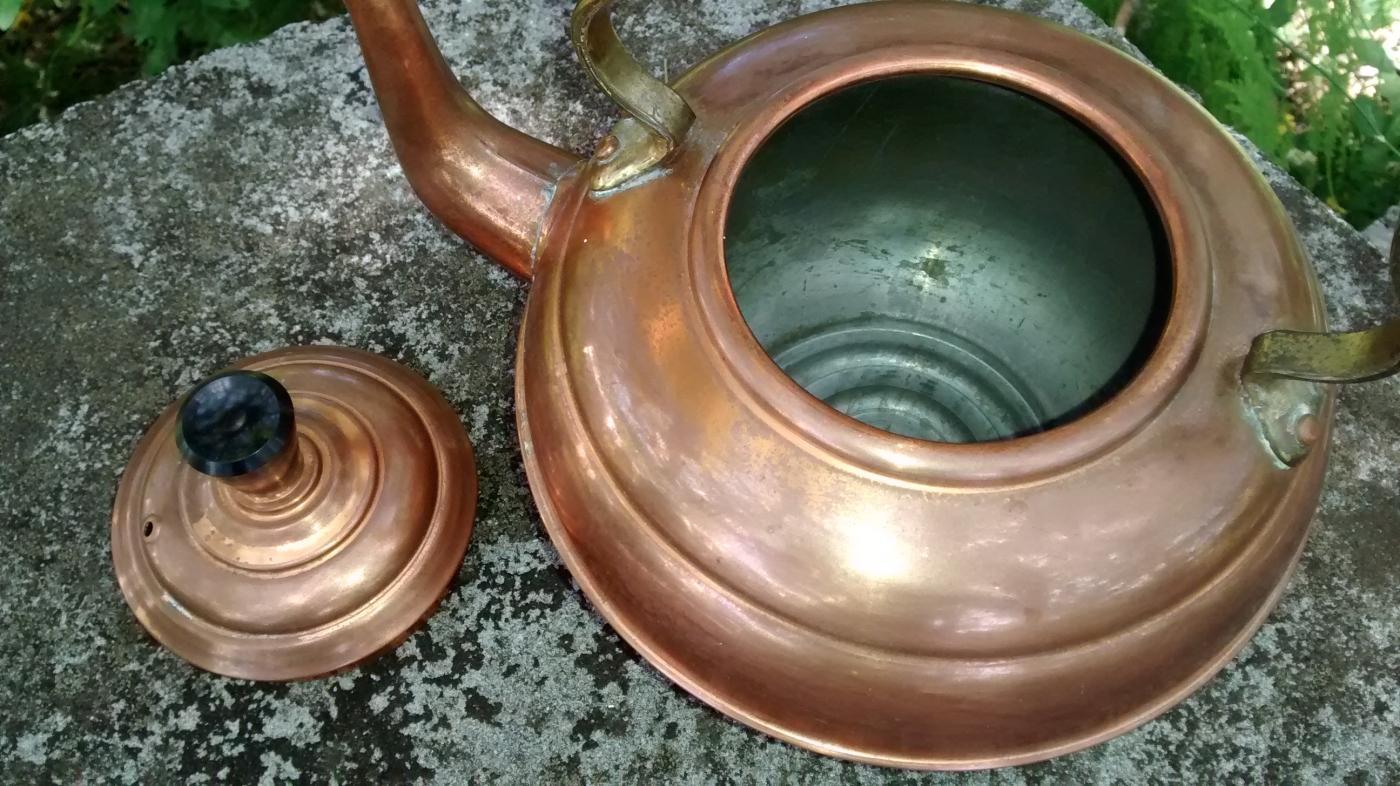 Copper Kettle Brass Handle Gooseneck England Early 1900s