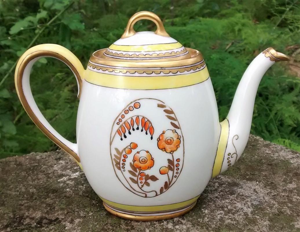 Limoges Teapot Art Deco Orange Floral 5.5