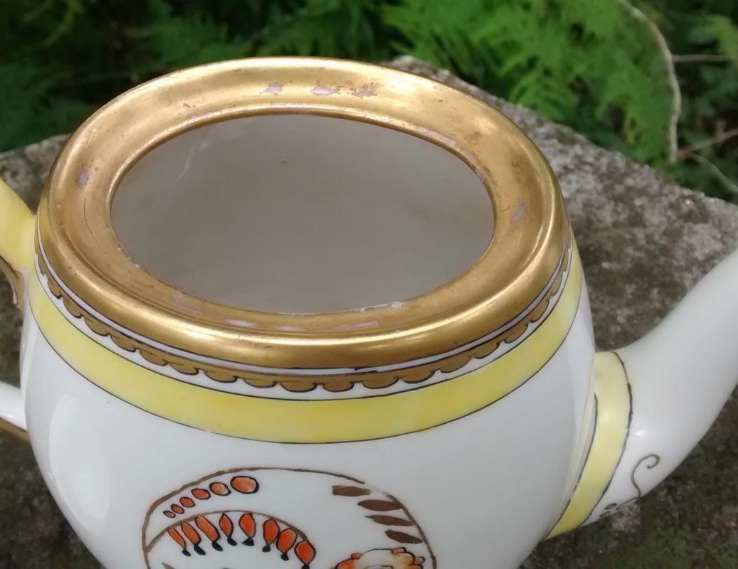 Limoges Teapot Art Deco Orange Floral 5.5