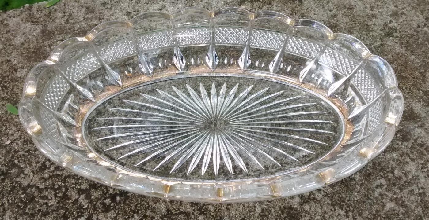 Banded Portland Relish/Oval Dish #15071 EAPG U.S. Glass Clear w/Gold