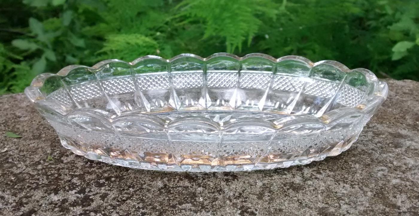 Banded Portland Relish/Oval Dish #15071 EAPG U.S. Glass Clear w/Gold